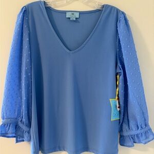 CeCe Women's Blue V-Neck Top